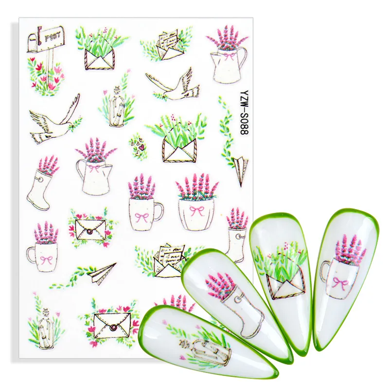 3D наклейки для ногтей черные цветы граффити абстрактные привлекательные женщины