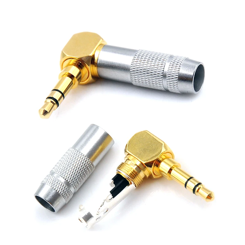 3.5mm Jack 3 Pole Audio Plug Earphone Splice Adapter DIY HiFi Stereo Headphone Solder Wire Connector 90 Degree Bend Plug