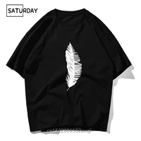 a feather minimalism ins casual menwomen 100 cotton t shirt tshirt 2021 new chic girl summer short sleeve tops streetwear tees