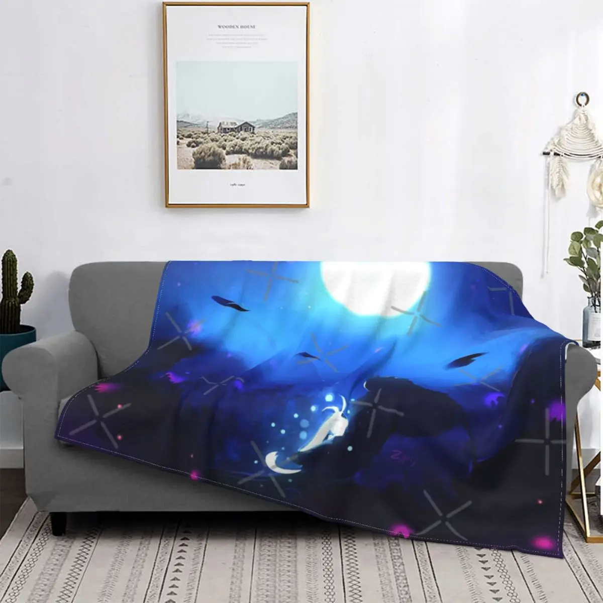 

Ori Naru And The Moon-colcha a quadros para cama, manta de playa Kawaii, manta para cama