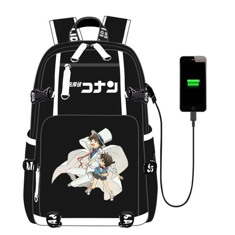 

Anime Detective Conan Printing Backpack Rucksack Schoolbag Bag Girls USB Charging laptop Travel bag For Men Teenagers Students