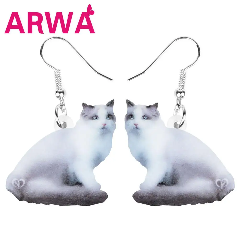 Акриловые серьги ARWA с рисунком в виде котенка белого цвета | Украшения и