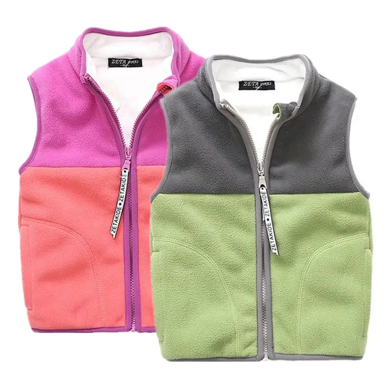 

children winter vests plus velvet thicken kids patchwork stand collar warm outerwear coat for baby boys girls 100-140 waistcoats