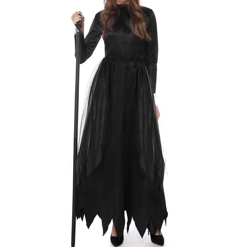 Женское черное ангельское платье на Хэллоуин Волшебная ведьма карнавальный
