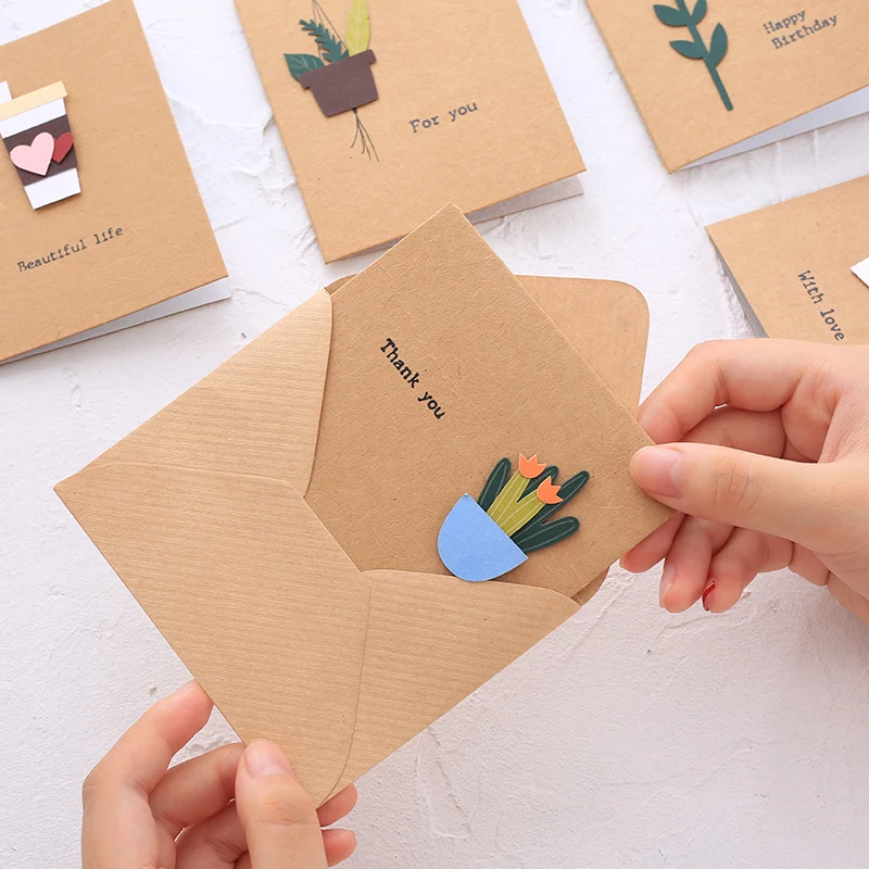 

3d greeting cards suit with envelope birthday gift Thanksgiving blessing thank you card retro DIY homemade materials