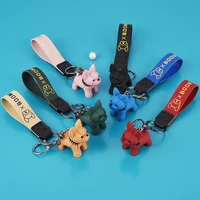 fashion punk french bulldog keychain pu leather dog keychains for women bag pendant jewelry trinket mens car key ring key chain