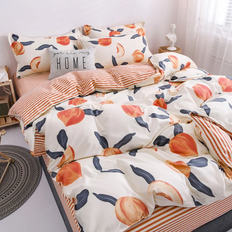 

2020 summer bedding set green duvet set geometric flat sheet reindeer 4pcs bed