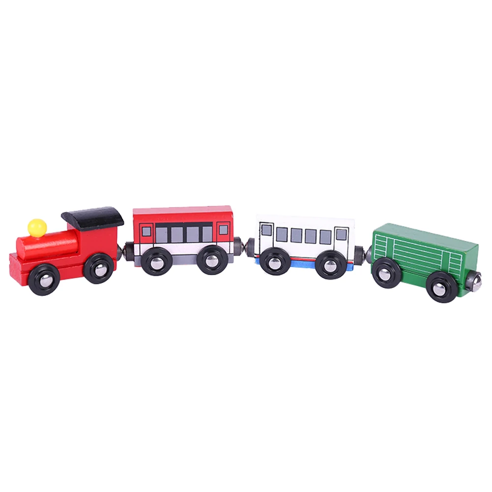 

Boys Girls Fun Diecast Gift Four Section Educational Kids Toddlers Intelligence Development Wooden Train Toy Playing Magnetic