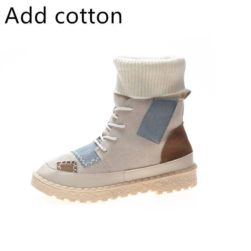 Beige Add cotton Лидер продаж; сезон осень-зима; высокие сапоги; женские замшевые парусиновые туфли на плоской подошве; Размеры 35-43; Botas Mujer - Цвет: Beige Add cotton