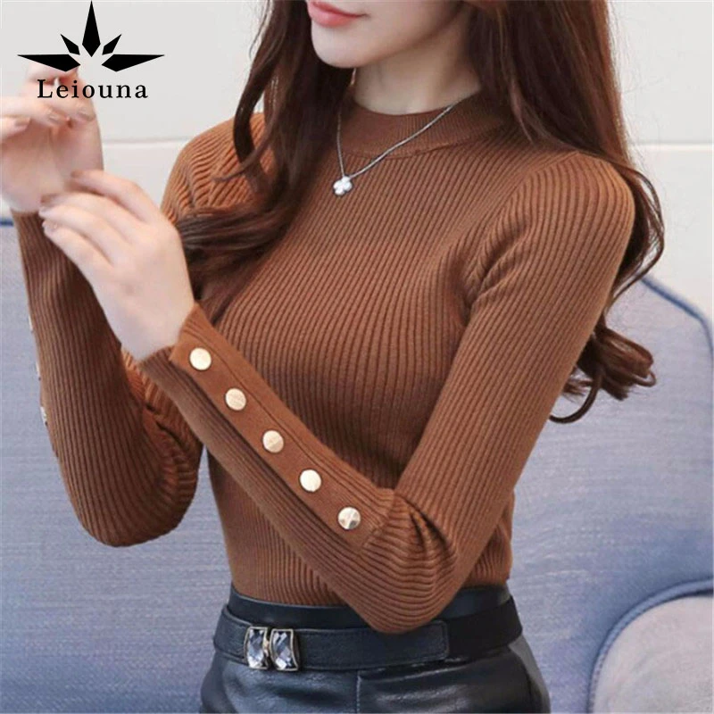 

Leiouna Casual Slim Solid O-Neck Long Sleeve 2020 Fashion New Autumn Winter Women's Knitted Sweater Pullover Korean Office Tops