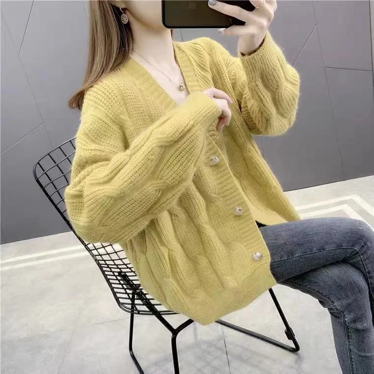 

Cmaz 2021 Autumn New Cable-knit Sweater Coat Women's Korean Style