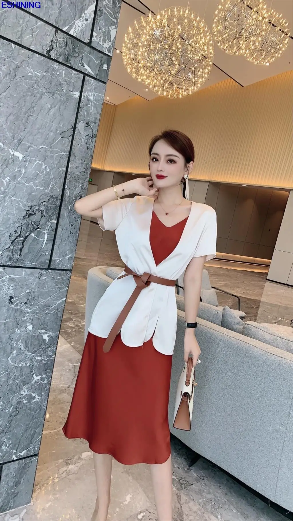 

2021 spring and summer new style suspender dress suit short-sleeved cardigan jacket skirt suit dress