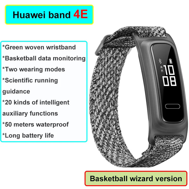 Huawei Band 4e Gray Huawei Band 3E/4E браслет трекер активности Шагомер умный Браслет мониторинг 50 м водонепроницаемый трекер сердечного ритма - Цвет: Huawei Band 4e Gray