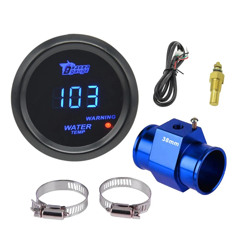 Gauge sales box 38mm Дракон манометр 52 мм черный корпус синий цифровой светодиодный подсветка автомобиля Moter датчик температуры воды измеритель температуры воды с датчиком - Цвет: Gauge sales box 38mm