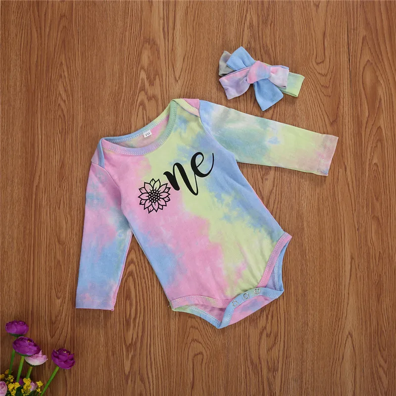 

Baby Boys Girls Spring Clothes Birthday Long Sleeve Tie Dyeing Print Rompers Newborn Baby Girls Cotton Jumpsuit Infant Clothing