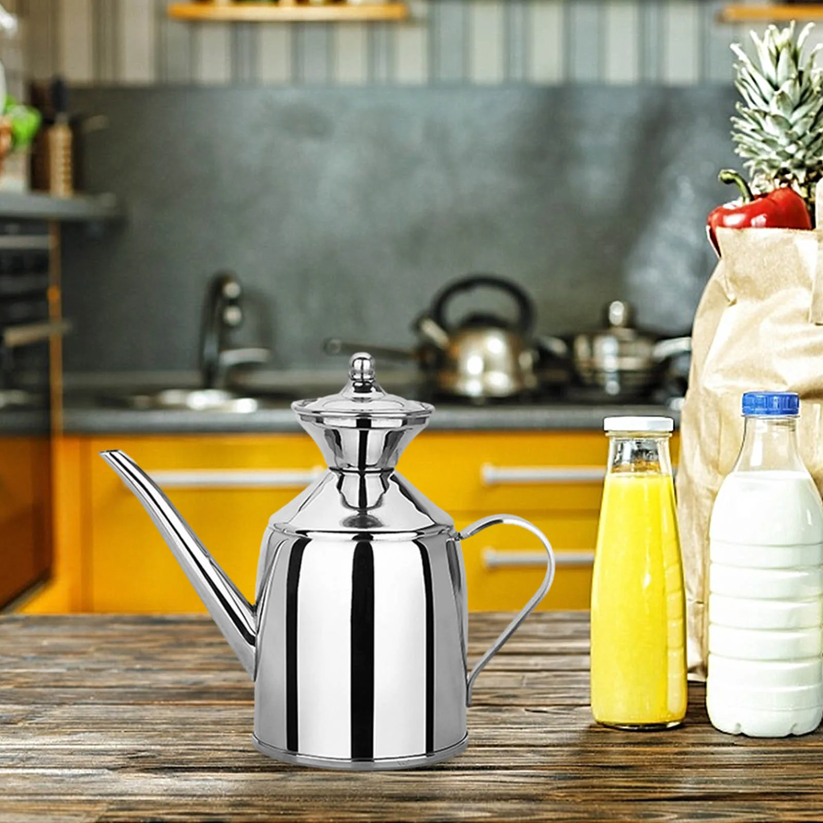 

450mL Kitchen Dust-proof And Leak-proof Oil Bottle Stainless Steel Oiler Sesame Oil Seasoning Bottle Sesame Oil Bottled Oil Tank