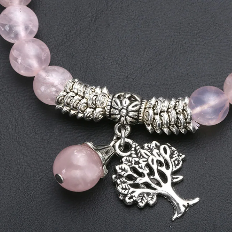 Ayliss натуральный розовый кварцевый браслет с подвеской стрейч деревом жизни |