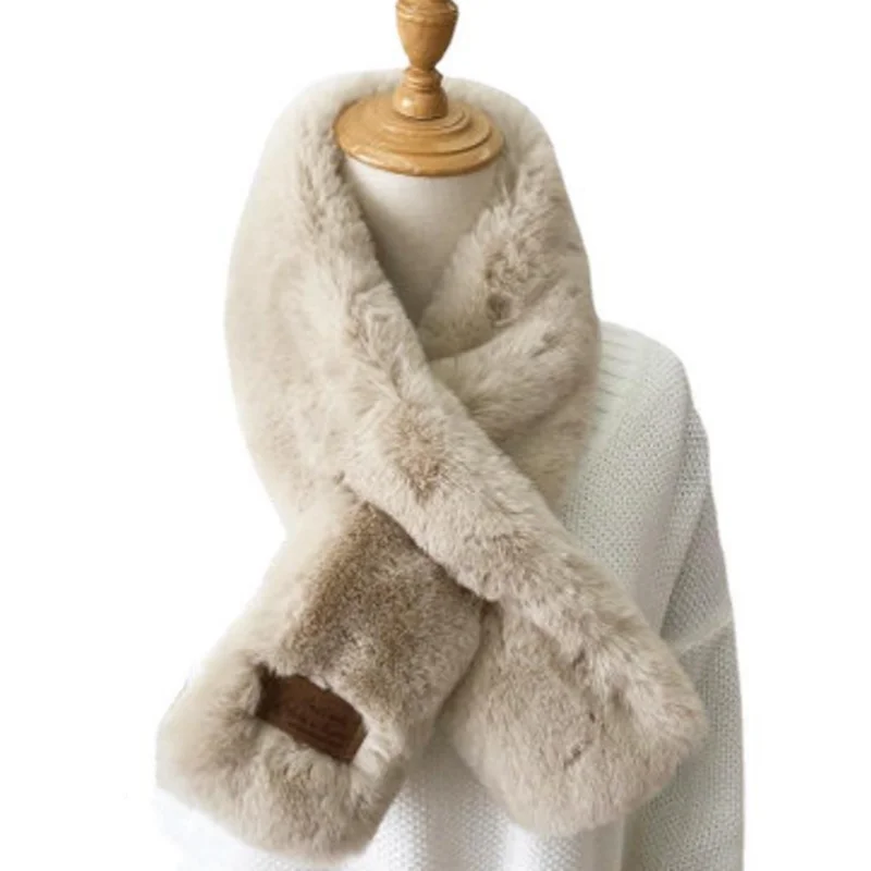 Модный новый зимний женский однотонный флисовый утепленный плюшевый теплый шарф
