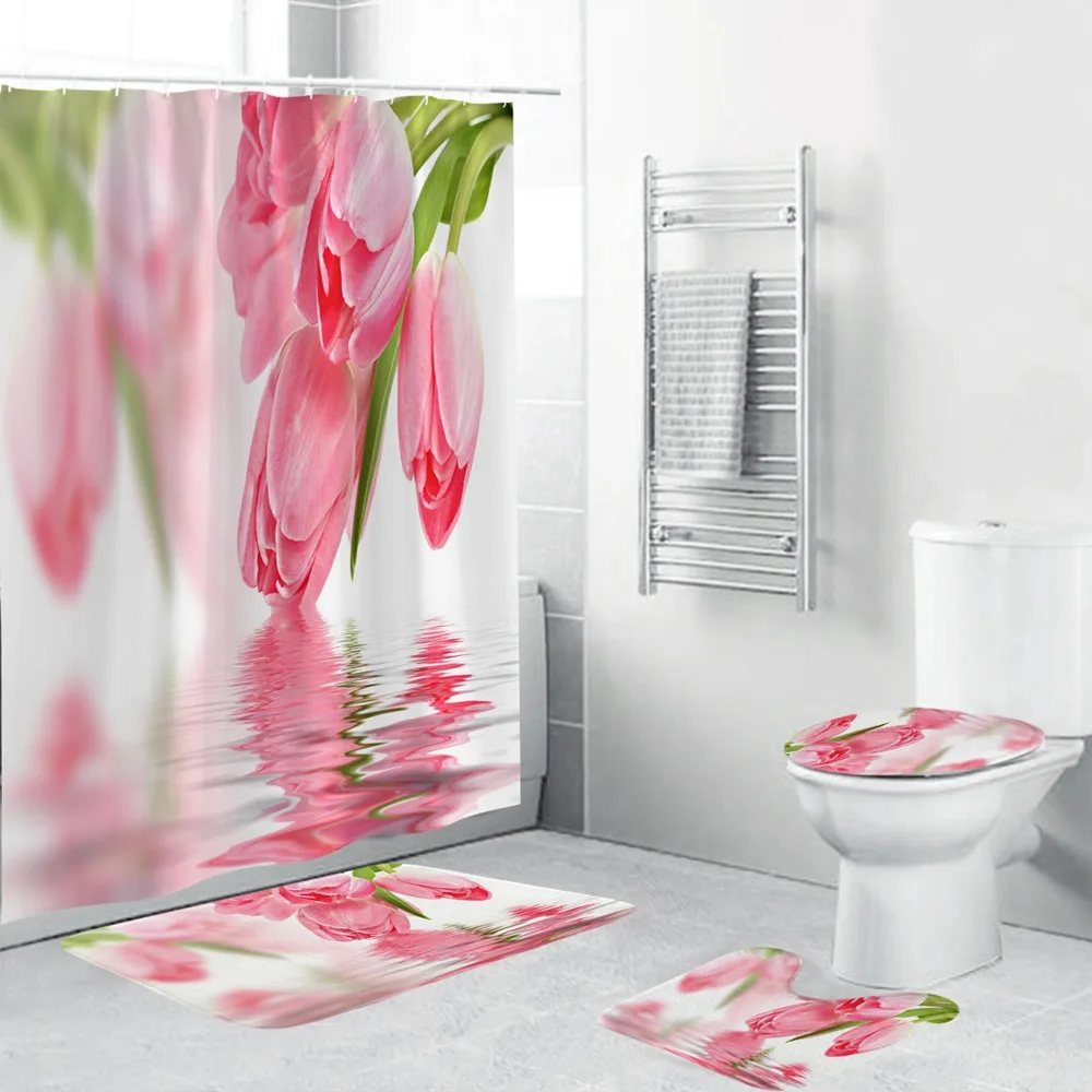 Набор для ванной Dafield с занавеской душа и ковриками набор декоративными цветами