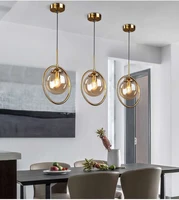 modern glass ball pendant lighting fixture golden ring kitchen dining room bedside hanging lamps luminaire suspension lights