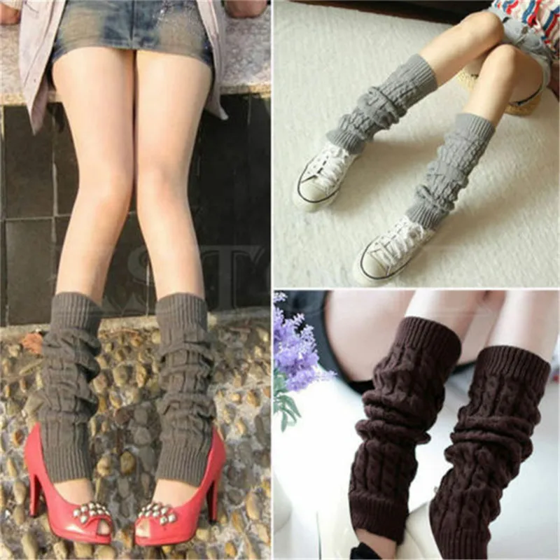 Lolita Leg Warmers Women Warm Winter Knit Foot Cover Crochet Knee Socks Warm Boot Cuffs Beenwarmers Japanese Long Socks