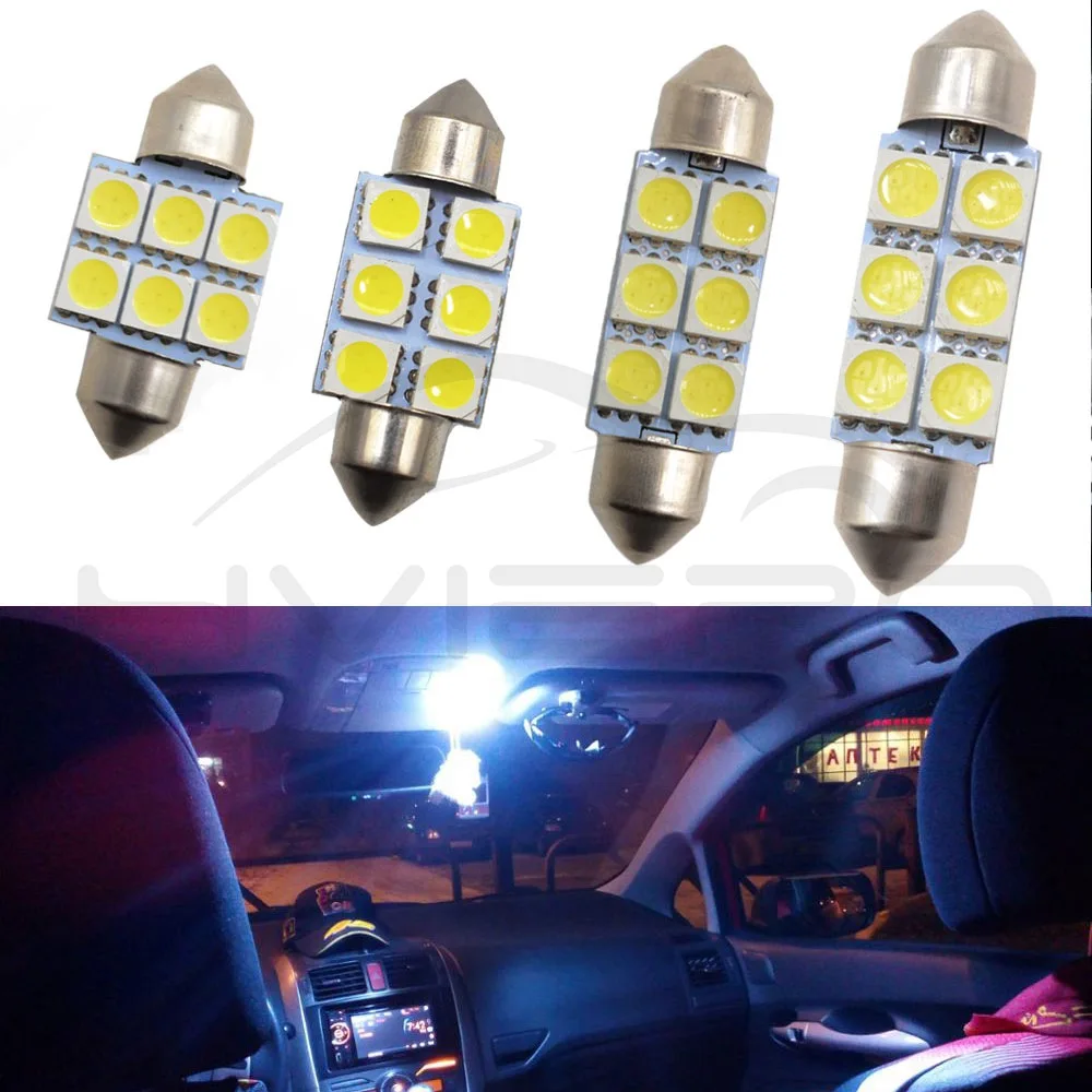 10X Белый светодиод 31 мм 36 39 41 C5w c10w 5050 6Led DC 12v гирлянда для салона купольный