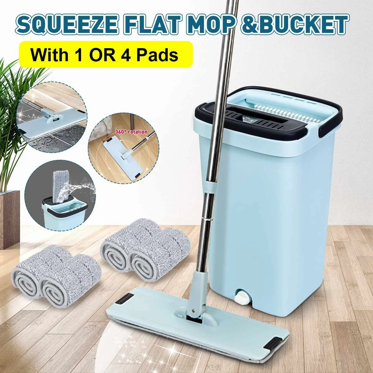 

Free Hand Washing Flat Squeeze Mop 360 Rotating Floor Mops With Bucket Home Kitchen Wooden Floor Lazy Fellow Mop House Cleaner