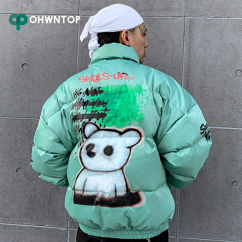 Мужская куртка в стиле хип-хоп парка рисунок медведя граффити уличная одежда