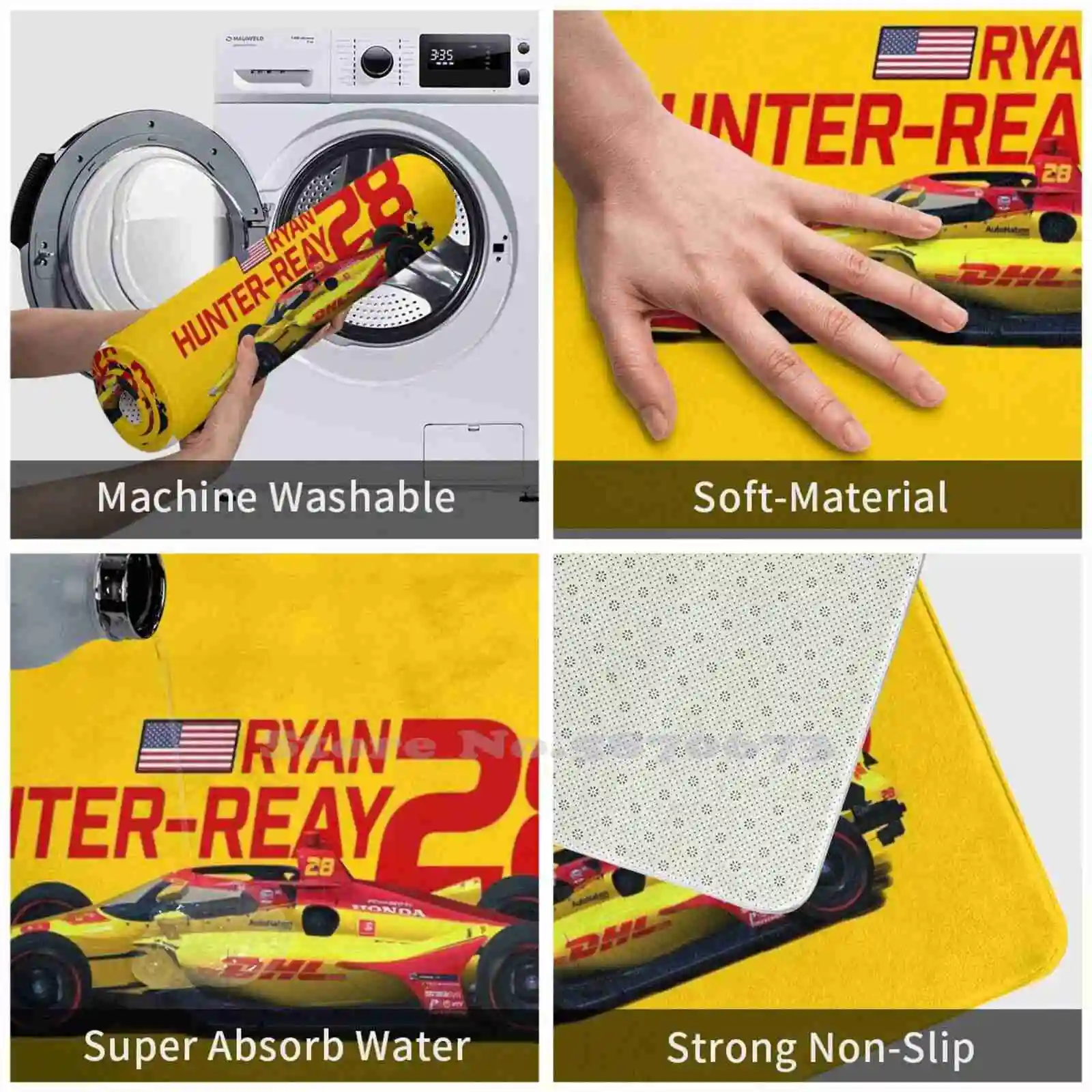 Rhr 2020 (Red Text On Gold) 3D Soft Non-Slip Mat Rug Carpet Foot Pad Winner Florida Fl American America Usa Car Race Racer |