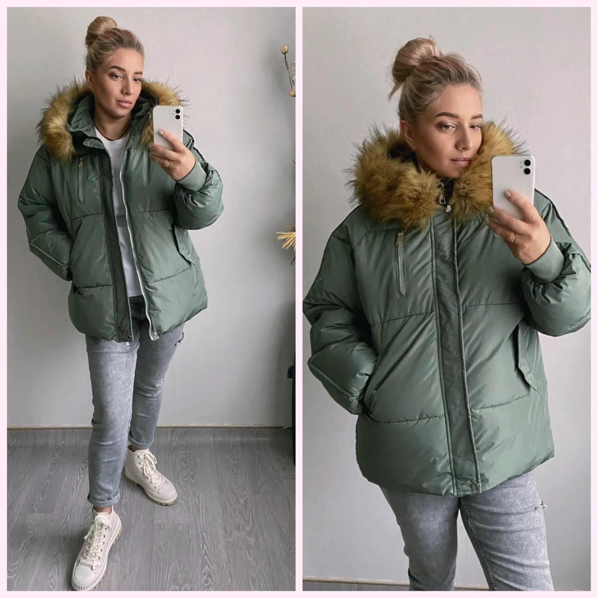 2021 Winter Loose Zipper Down Padded Jacket Fur Collar Hooded Thicken Warm Jackets Female Short Cotton Outwear Coat Parkas New