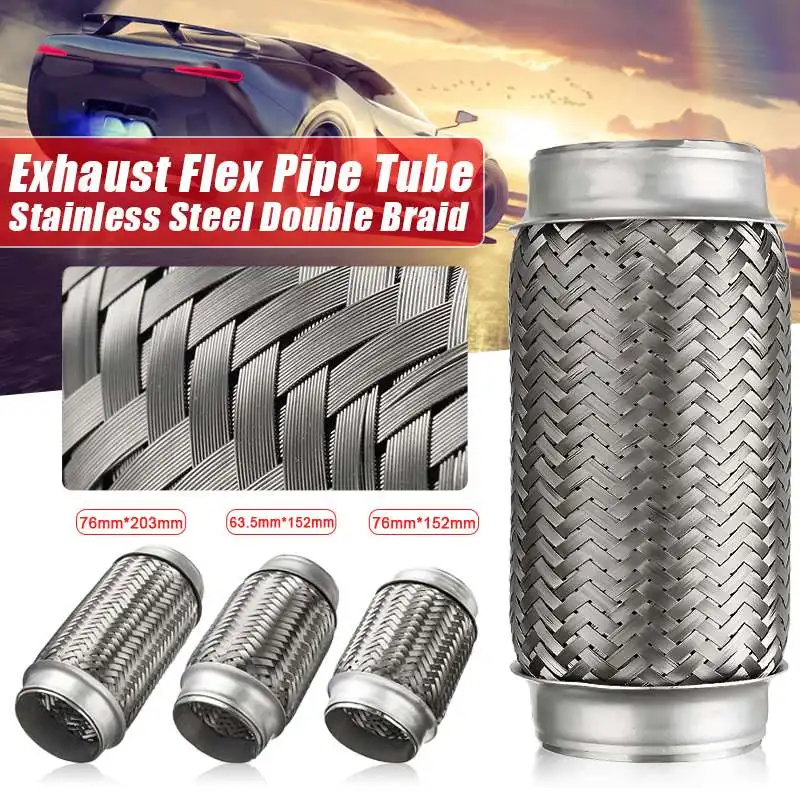 

2pcs Car Double Braid Exhaust Muffler Flex Pipe Exhaust Tip Stainless Steel Double Braid Tail Tube Universal