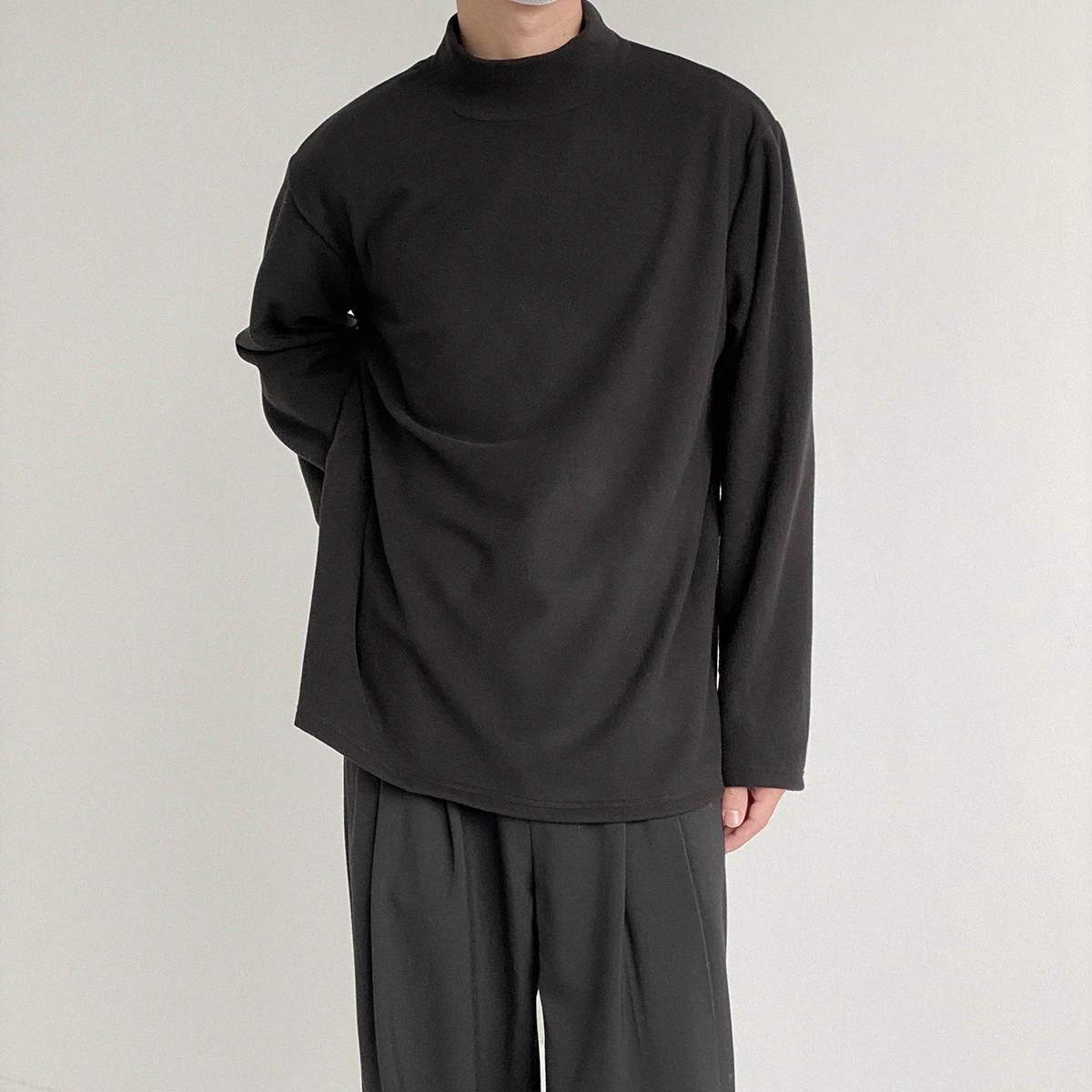 

Рубашка с воротником средней высоты Мужская теплая осенне-зимняя и толстая внутренняя футболка с длинным рукавом Хлопковая универсальная ...