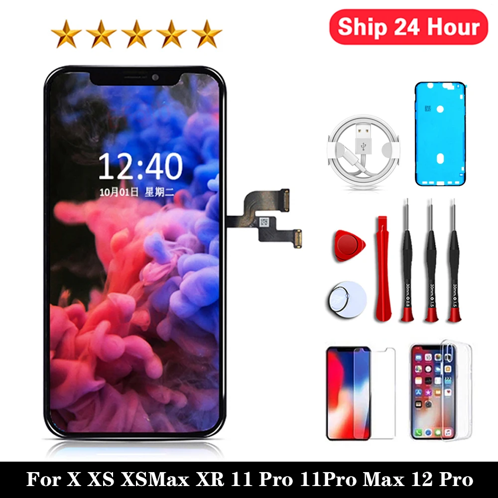 Pantalla LCD AAA +++ para m&oacute;vil, montaje de pantalla t&aacute;ctil 3D de repuesto para iPhone 5S, 6, 6S, 7, 8 Plus, 11 PRO, X, XR, XS, Max, OLED-4