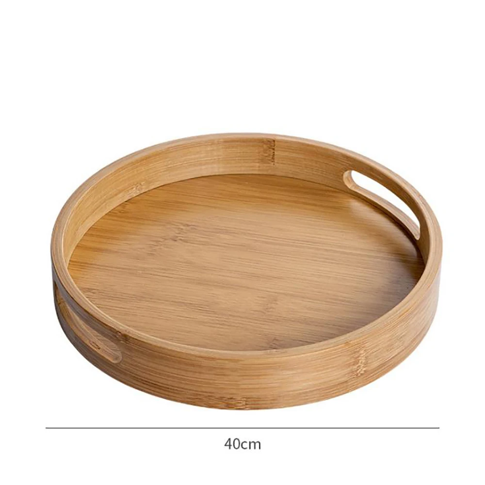 

Wooden Round Serving Tray Wood Plate Tea Food Dishe Drink Platter Food Plate Dinner Beef Steak Fruit Snack Tray