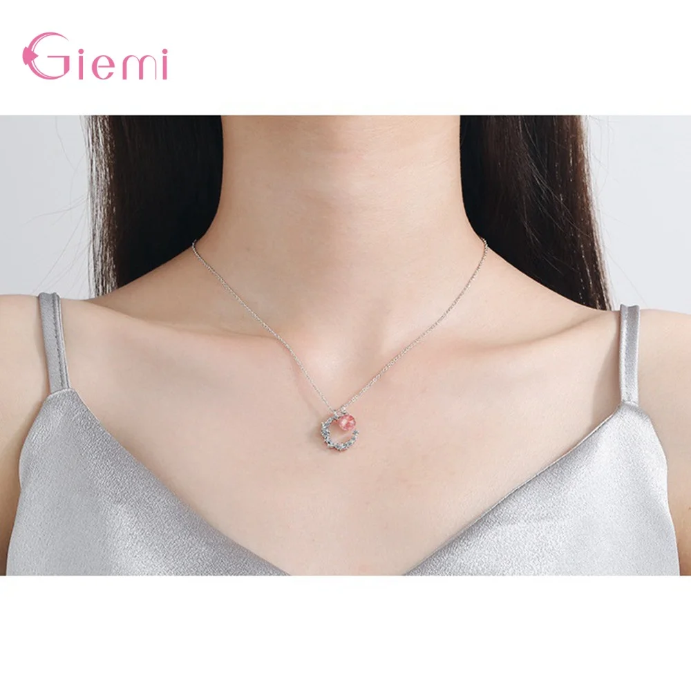 

Temperament 925 Sterling Silver Cubic Zircon Moon Strawberry Crystal Necklace Pendant Jewelry Gift Women Ornaments