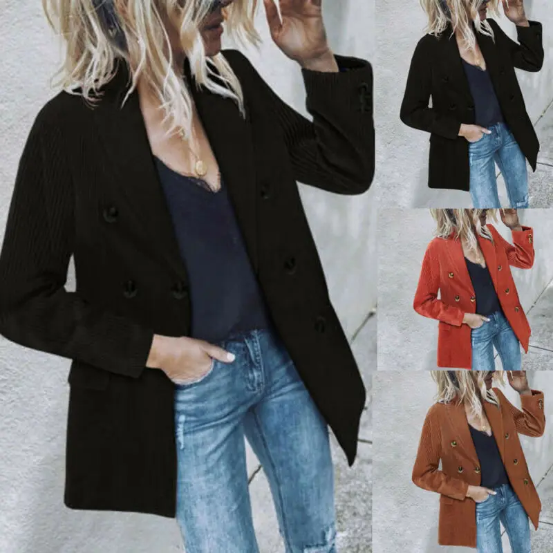 2020 Женский блейзер с воротником пиджак на пуговицах кардиган верхняя одежда