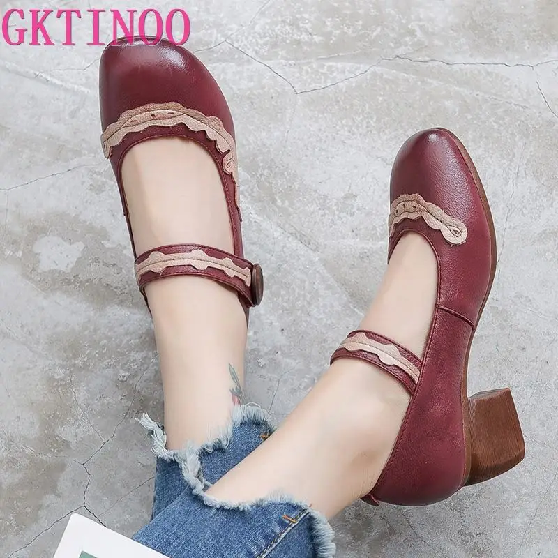 Женские туфли в стиле ретро GKTINOO удобные лодочки из натуральной кожи на мягкой