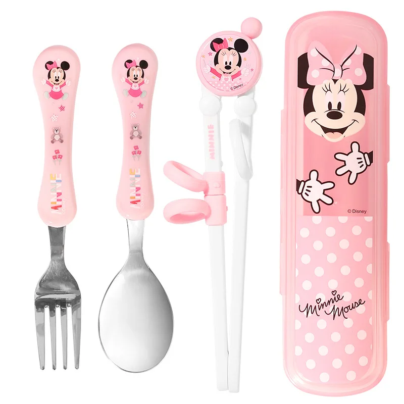 

Disney Cartoon Children's Cutlery Set Baby Meal Training Chopsticks Stainless Steel Fork Spoon Portable Storage Box 4-piece Set