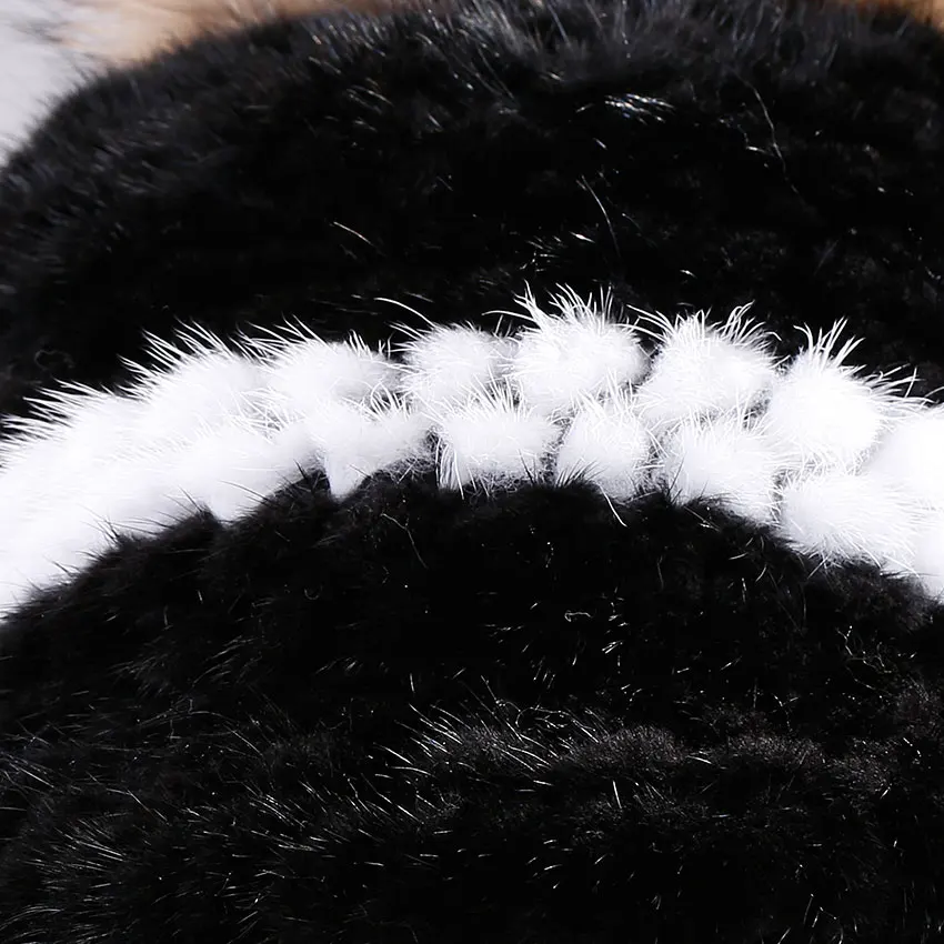ICYMI Mink Fur Baseball Cap for Women Fashionable Knitted Hat with Raccoon Pompom Top Patchwork Winter Girl | Аксессуары для