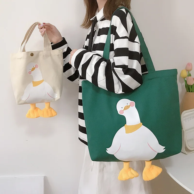 

Funny Little Cute Yellow Duck Print Style Canvas Bag Lady Shopping Pure Cotton One-shoulder Messenger Women Bag Reusable Handbag