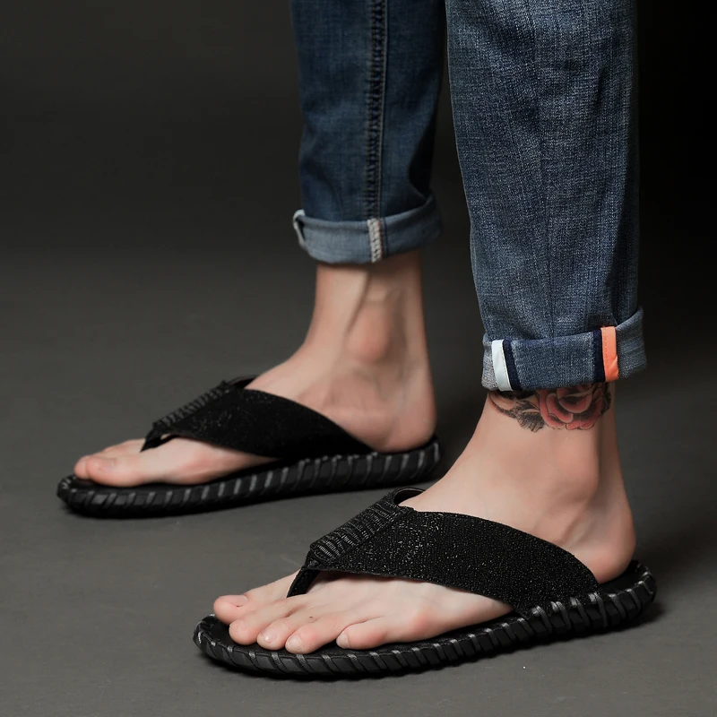 Мужские Нескользящие шлепанцы повседневные пляжные сандалии из натуральной