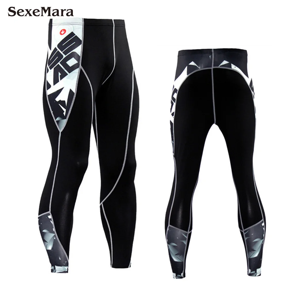

New Running Mens Compression Pants 3D Print Quick Dry Skinny Leggings Tights Fitness MMA Pants Stitching Trousers