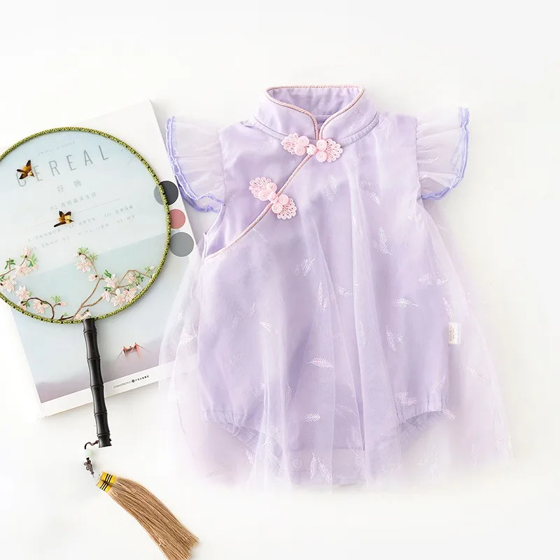 

Brand Children's Clothing New Summer Neonate Antique Mesh One Piece New Retro Baby Girl's Triangle Climbing Suit