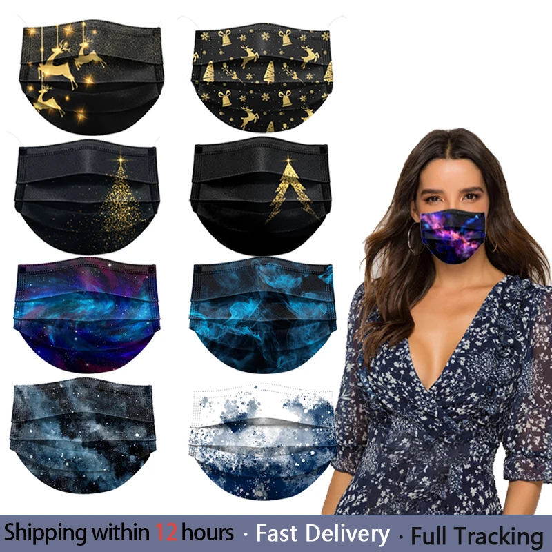 

10-50 Pc Disposable Surgical Mask Adult Face Mouth 3 Ply Black Mask Colorful Star Masque Anti Virus Protective for Medical Masks