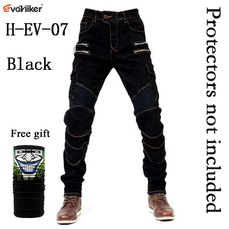 H-EV-07 Black jeansO Новые мотоциклетные Брюки с карманами на молнии, мужские мотоциклетные джинсы, защитное снаряжение для езды на мотоцикле, мотокросса, 3 цвета - Цвет: H-EV-07 Black jeansO