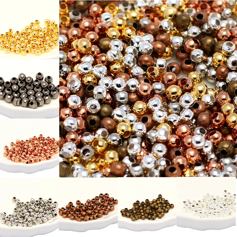 Розовое золото/черный пистолет/бронза/золото Цвет металлические бусины Гладкие