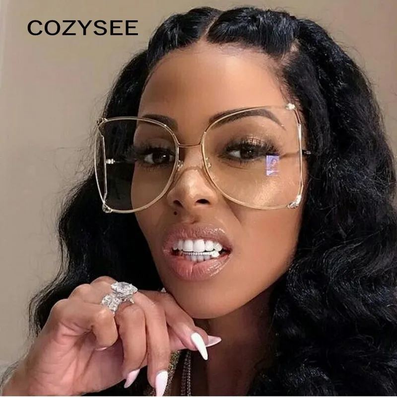 Женские большие золотистые прозрачные очки модные полукруглые дизайнерские