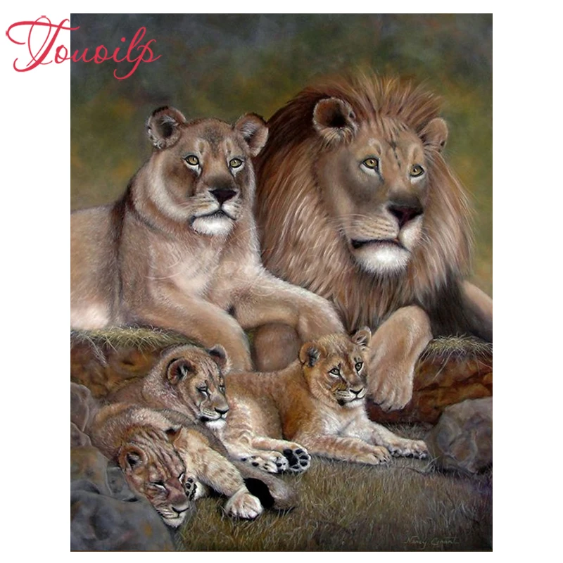 

TOUOILP Full,Diamond Embroidery,Lion family 5d Diamond Painting,Cross Stitch,Diamond Mosaic,diamond pattern,home decor stickers