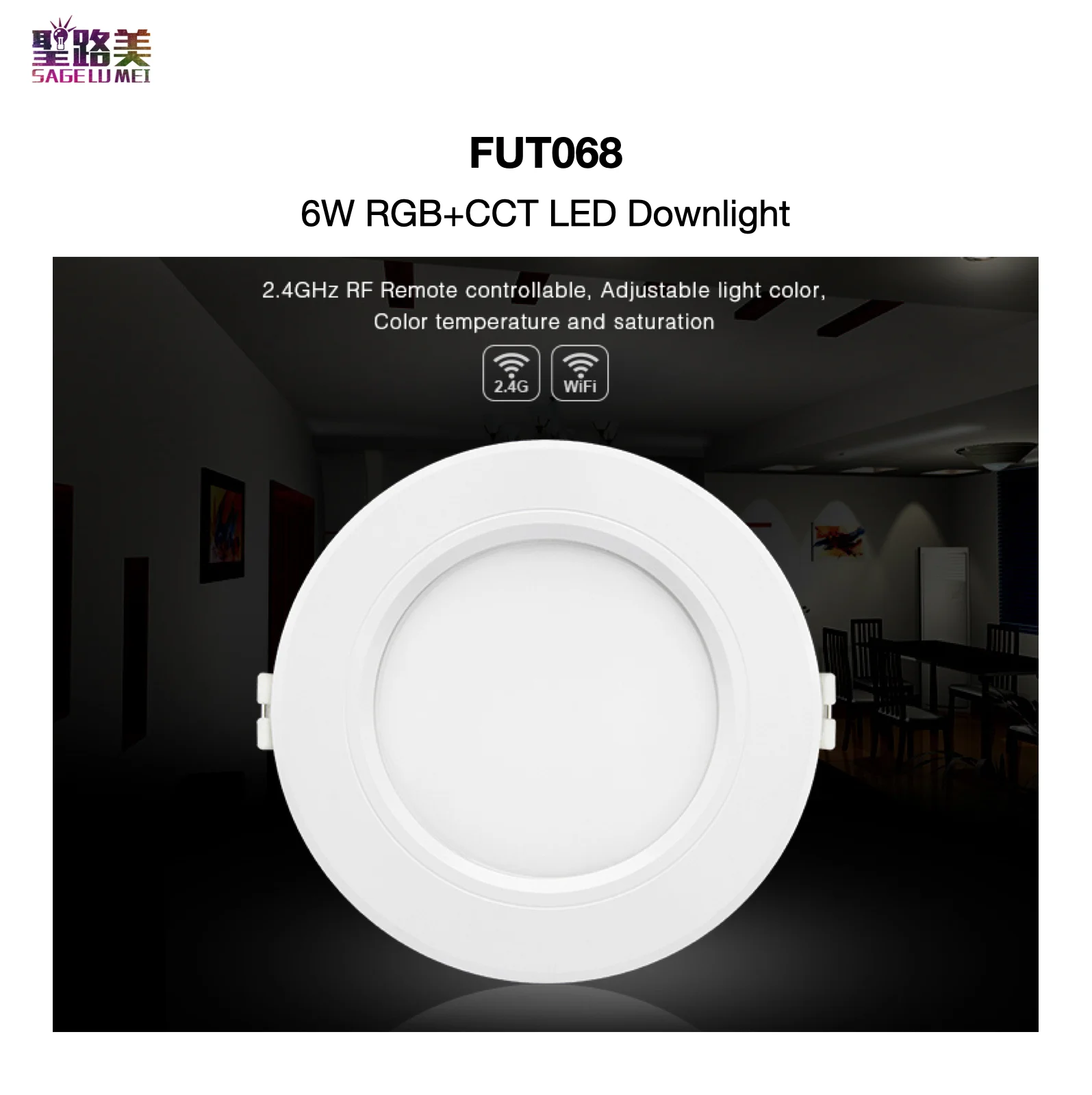 

FUT068 6W RGB+CCT LED Downlight 2.4GHz RF Remote Controllable, Adjustable Light Color, CCT & Saturation MiBOXER Mi-Light
