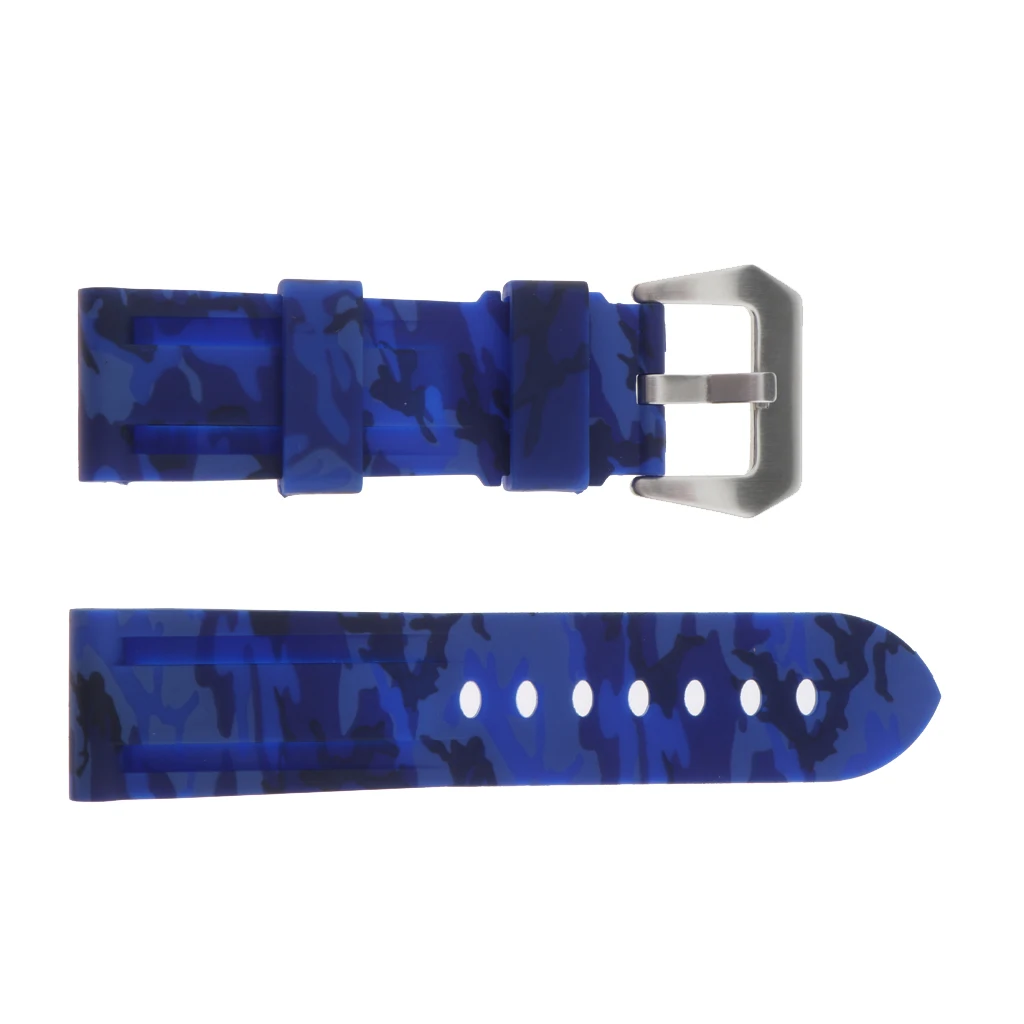 

Camouflage Silicone Rubber Military Watchbands Strap Steel Buckle Clasp 24mm